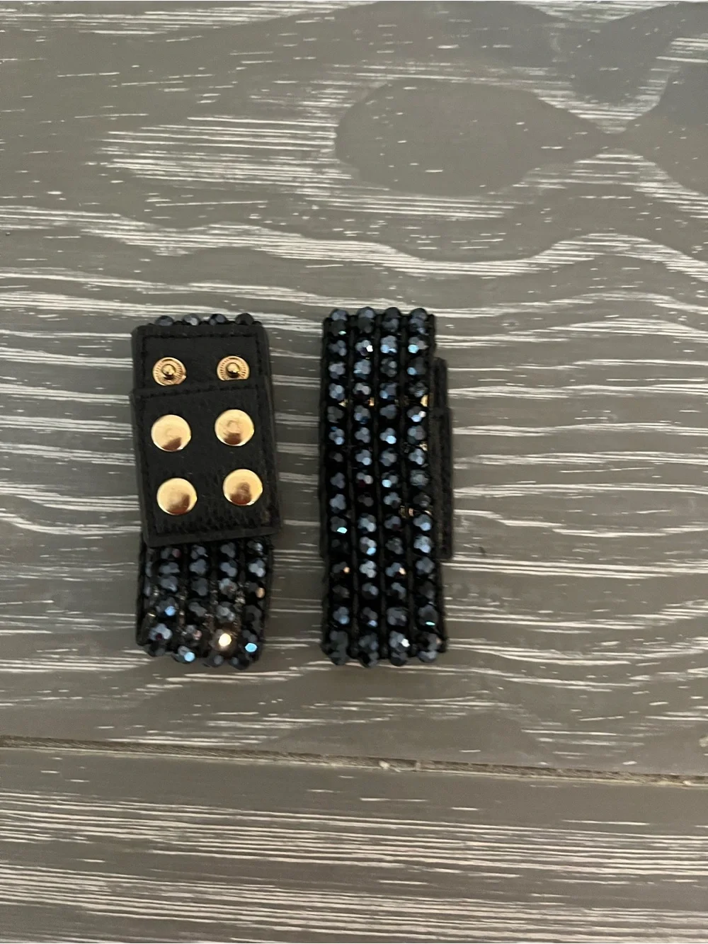 Source Unknown Black Crystal Snap Cuff Extenders with Gold-Tone Studs